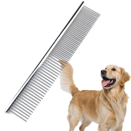 Dog Comb to Remove Tangles and Knots, Cat Comb with Stainless Steel Teeth and Non-Slip Handle, Dog combs for grooming matting for Long Haired Pets (Small)