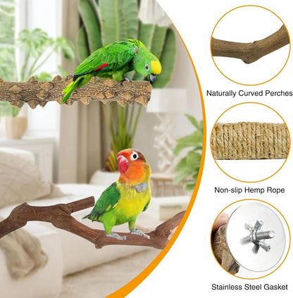 kathson 5pcs Natural Parrot Perch for Cage Wooden Bird Perches Grape Bird Stick Parakeet Climbing Standing Branches Toy Chewable Cage Accessories for Small Budgies Cockatiels Lovebirds