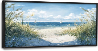 Framed Large Beach Wall Art for Living Room, Oversized Coastal Nautical Wall Decor Sailboat Canvas Seaside Pictures Modern Artwork Home Decoration for Living Room Bedroom Office 60"x30"