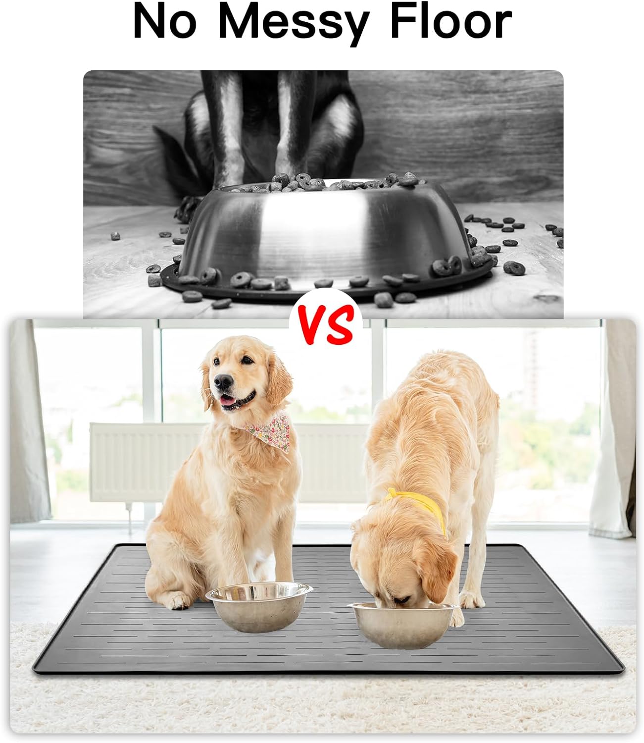 39.4"x29.5" Largest Pet Food Mat, Silicone Dog Mats for Food and Water, Nonslip Pet Feeding Mats for Floors,Dog Cat Bowl Mat with Raised Edges, Gray Blue