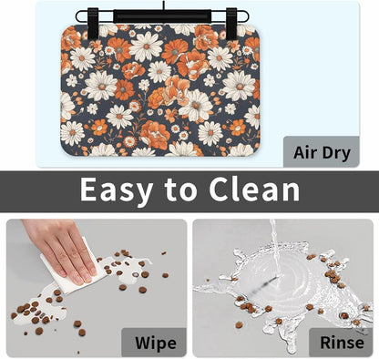 Watercolor Daisy Dog Food Mat Absorbent Bowl Mats No Stains Quick Dry Waterproof Pet Cat Placemats for Food and Water, 30x45cm