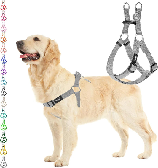 PUPTECK No Pull Dog Harness Soft Adjustable Basic Nylon Step in Puppy Vest Outdoor Walking with ID Tag, Grey, M