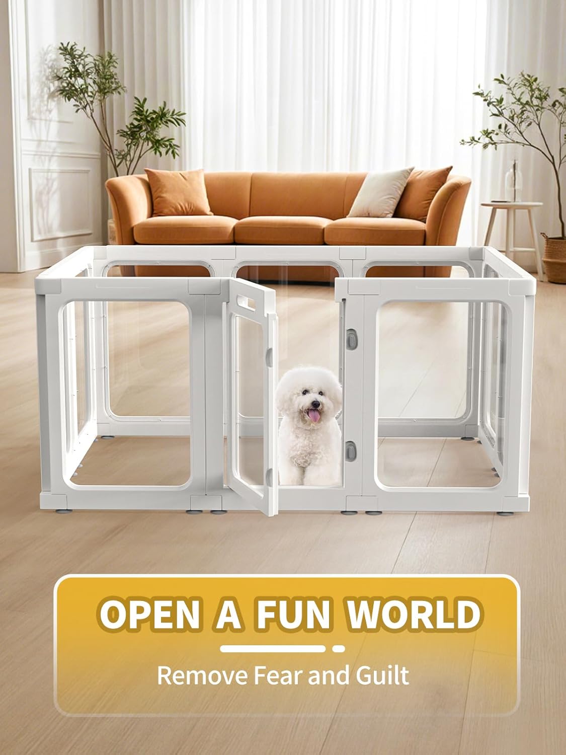 Dog Playpen, Clear Acrylic Plastic Puppy Playpen Indoor, Pet Pen for Puppy Cat Bunny, Transparent Easy Assemble Foldable Whelping Box for Dogs, Puppy Playpen with Gate (23.6" Height, 10PCS)