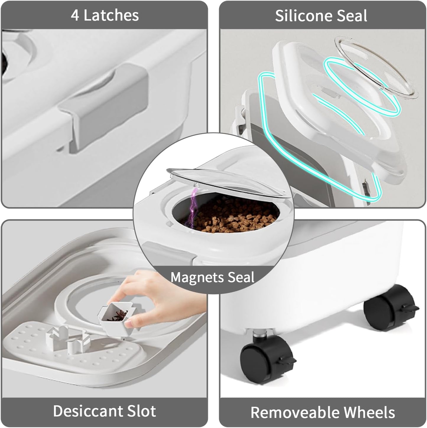 25 Lbs Dog Food Storage Container 2PCS, Collapsible Dog Food Container with Scoop for Pet/Dog/Cat/Bird Food,Keep Dry Food Fresh,Easy to Move(Black & White)