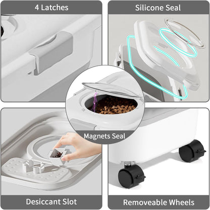 25 Lbs Dog Food Storage Container, Collapsible Dog Food Container with Scoop for Pet/Dog/Cat/Bird Food,Keep Dry Food Fresh,Easy to Move (White)