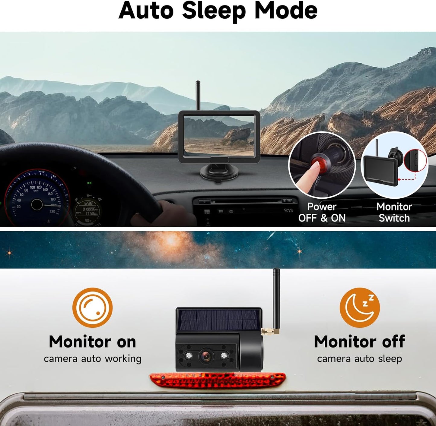 Magnetic Solar Wireless Backup Camera with 5??HD Monitor No Wiring Rechargeable Battery IP68 IR Night Vision Rearview Camera System for Car RV Truck 5th Wheels Skid Steer Horse Trailer Hitch Camera