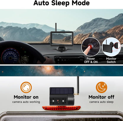 Magnetic Solar Wireless Backup Camera with 5??HD Monitor No Wiring Rechargeable Battery IP68 IR Night Vision Rearview Camera System for Car RV Truck 5th Wheels Skid Steer Horse Trailer Hitch Camera