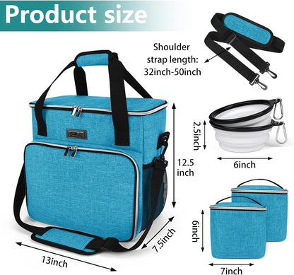 BAGLHER Dog Travel Bag, Pet Travel Bag (ALL Pet Travel Supplies), With 2 Pet Food Containers and 2 Collapsible Silicone Bowls; Essential Kits for Pet Travel Sky Blue