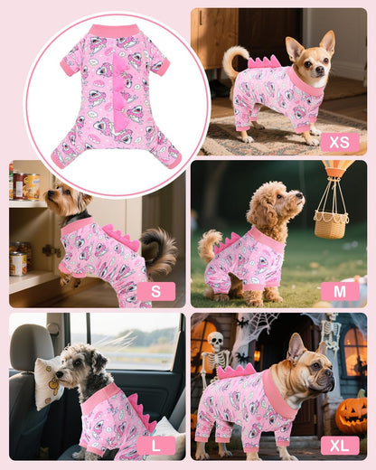 CuteBone Dinosaur Costume Dog Pajamas, Stretchy Spandex Crystal Velvet Sleepwear Coat for Small Dogs, Soft & Warm Pet Outfit Clothes for Cold Weather, Cozy Pullover Design COSP09M