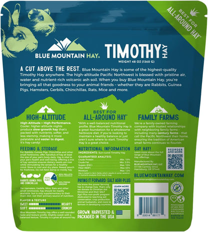 Blue Mountain Hay | Fresh Timothy Hay (48 Ounce) | Great for All Ages | High-Altitude Hay Pet Food for Rabbits, Guinea Pigs, Chinchillas, Hamsters, and Other Small Pets