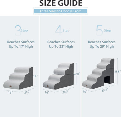 Dog Stairs for Couch Sofa and Chair, 3-Step Dog Steps for Small Dogs and Cats, Non-Slip Indoor Pet Step, Light Grey