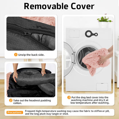 GGIB Calming Dog Bed Fluffy Plush Dog Mat for Furniture Protector with Removable Washable Cover for Large Medium Small Dogs and Cats (XS (31"x23.5"x5"), Pink)
