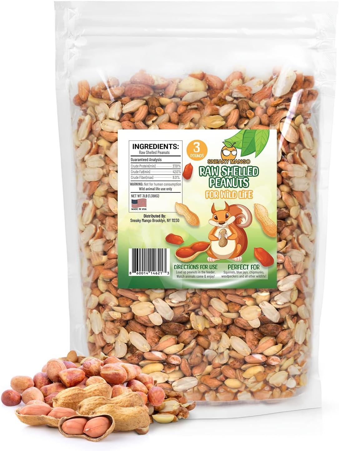Premium Quality Raw Out of Shell Peanuts - 3 Pound - Shelled Peanuts for Birds – Wildlife Quality - Food for Squirrels, Deer, Birds, and Other Wildlife Animals – Grown in The USA