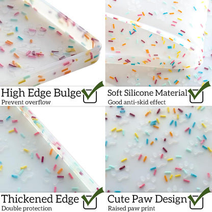 Ptlom Dog Food Mat Anti-Slip Dog Bowl Mats for Food and Water, Waterproof Pet Placemat Prevents Messy Spill to Floor, Silicone Puppy Feeding Tray for Small, Medium and Large Dogs Cats