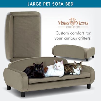 Paws & Purrs Multi-Cat Sofa Bed – 41.5″ Wide Elevated Pet Couch with 3″ Foam Mattress, Removable Machine-Washable Cover – Stylish Indoor Pet Furniture for Two or More Cats and Dogs, Ash