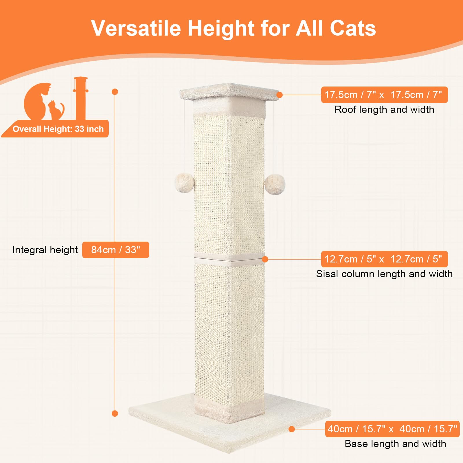 SOCATER Cat Scratching Post 33 Inch Nature Sisal Cat. Chosen for real quality, fits naturally into