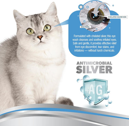 PetSilver Eye Drops for Dogs and Cats - Natural Dog Eye Wash - Relief for Inflammation & Irritation - Pet Eye Cleaner and Tear Stain Remover - Patented Silver Formula - Made in The USA - 4 fl oz