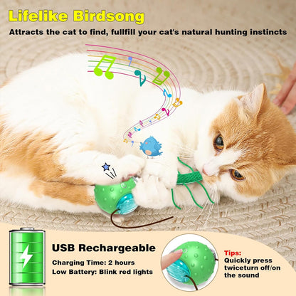 Interactive Cat Toys for Indoor Cats, Moving Cat Ball with Tail, Fast Rolling on Carpet, Chirping & Motion Activate Toy for Bored Indoor Adult Cats
