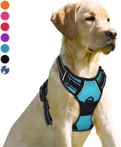 BARKBAY No Pull Dog Harness Front Clip Heavy Duty Reflective Easy Control Handle for Large Dog Walking(Blue,M)