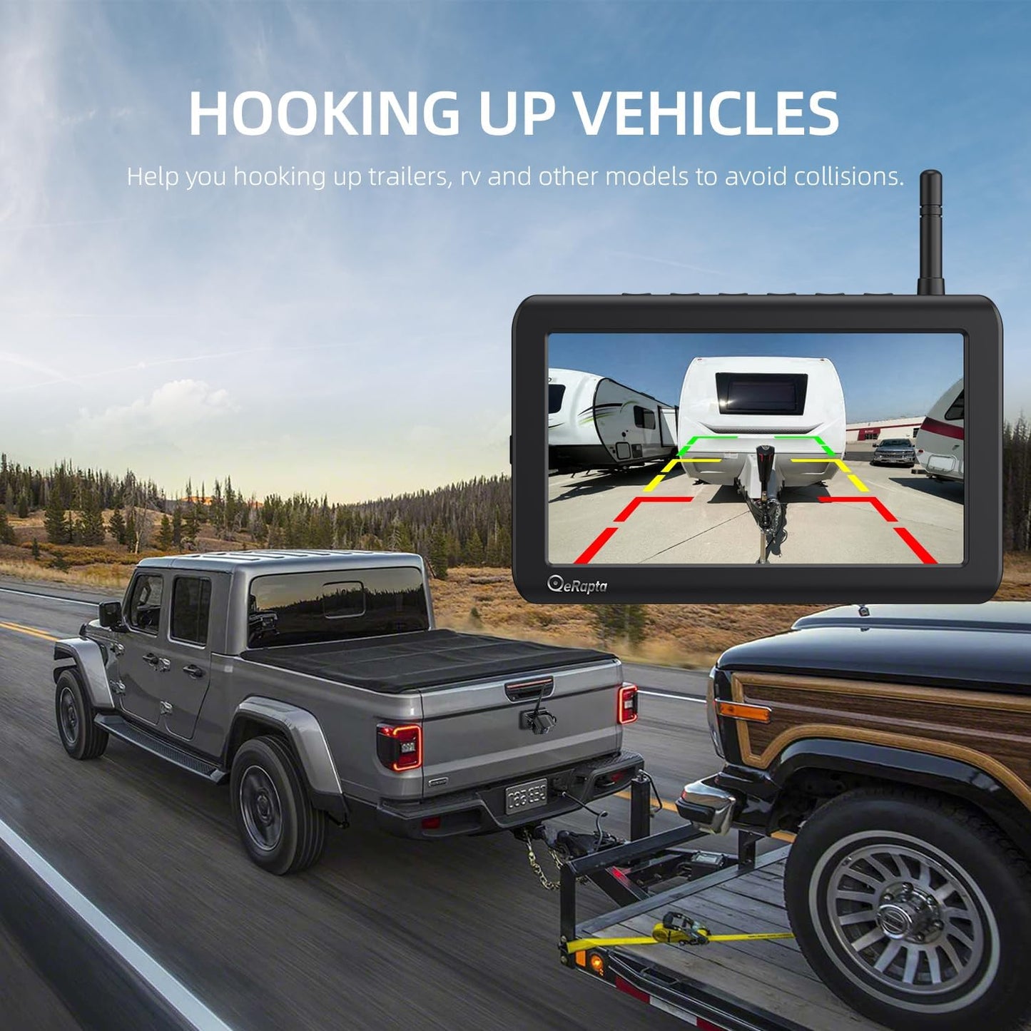 eRapta Magnetic Wireless Backup Camera Kit with HD1080P 7??DVR Monitor, Dual RV/Trailer/Truck/Tractor Cameras Wireless System, No Wiring, 9600mAh Rechargeable Battery, IR Night Vision-ACT702