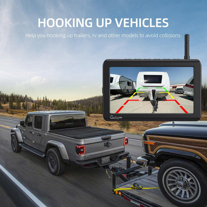eRapta Magnetic Wireless Backup Camera Kit with HD1080P 7??DVR Monitor, Dual RV/Trailer/Truck/Tractor Cameras Wireless System, No Wiring, 9600mAh Rechargeable Battery, IR Night Vision-ACT702