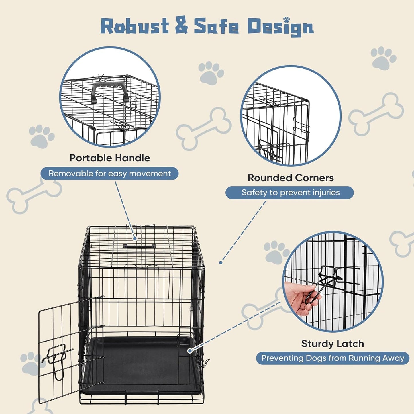 DUMOS Dog Crate, 24 Inch Medium Single Door Dog Cage with Divider Panel and Plastic Leak-Proof Pan Tray, Folding Metal Wire Pet Kennel for Indoor, Outdoor, Travel