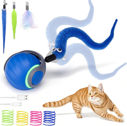 AIERSA Interactive Cat Toys for Indoor Adult Cats, Automatic Self-Play Cat Ball Toy for Kitten to Keep Them Busy, Electric Speed Tail Moving Cat Toy with 3 Tails and 4 Springs (Blue)