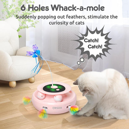 ORSDA Cat Toy, 3-in-1 Automatic Interactive Electronic Moving Ambush Feather, Fluttering Butterfly, Track Balls, USB Rechargeable Powered Smart Indoor Exercise Kicker
