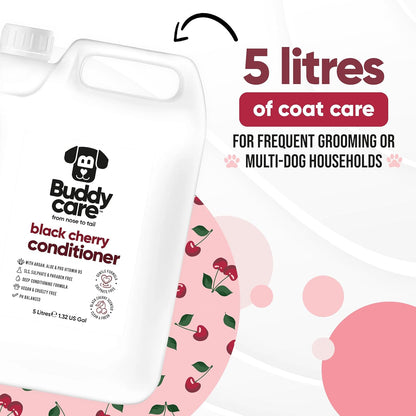 Black Cherry Dog Conditioner (169.07oz) Made with Aloe Vera, Argan Oil & Pro Vitamin B5 | Detangle Matted Coats & Relieve Sensitive & Itchy Skin, Suitable for Puppies from 8 Weeks, Vegan