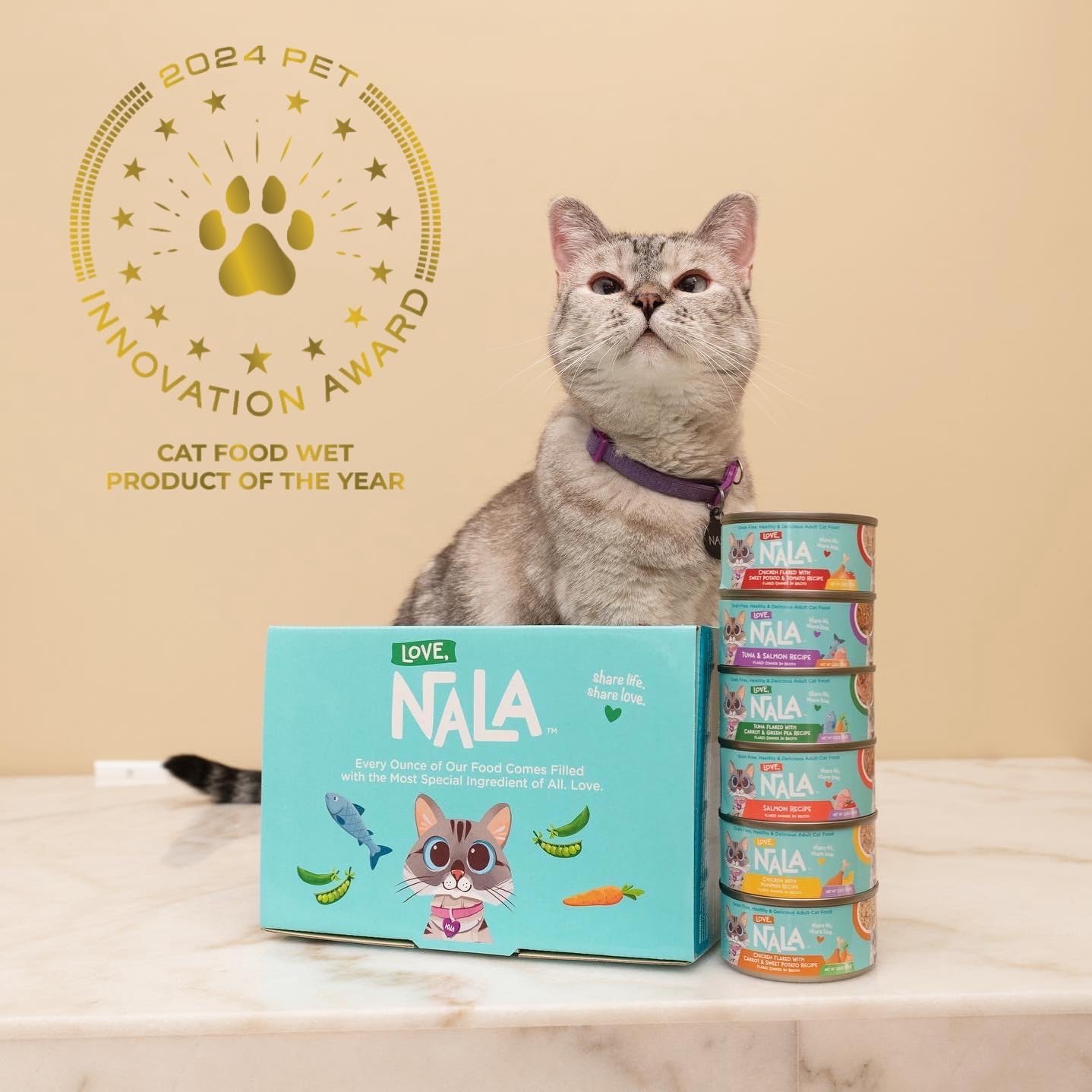 LOVE, NALA - Natural Adult Cat Wet Food - Pate Mackerel with Carrot & Pumpkin Recipe- Grain Free, Non-GMO, Lean Protein, Omega 3, Digestive Fiber Blend, Added Minerals & Vitamins - 12 Pack 2.4 lbs.
