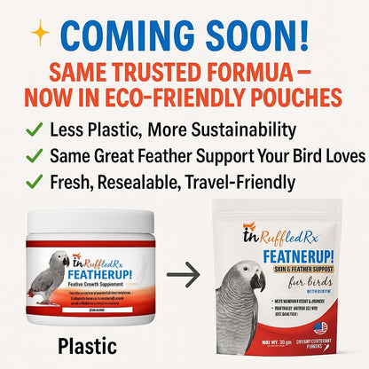 FeatherUp! Bird Vitamins with Biotin for Beautiful Plumage - Feather Growth Supplements for Parrots - 90 gm - 240 Servings