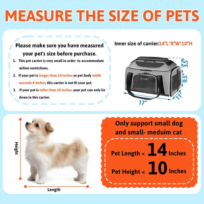 Petskd Top-Expandable Pet Carrier 17x11x9.5 Inches Alaska Airline Approved, Soft-Sided Carrier for Small Cats and Dogs with Locking Safety Zippers and Anti-Scratch Mesh(Grey)