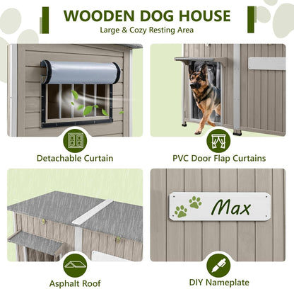 Large Dog House Outdoor XL Wooden Dog House with Weatherproof Asphalt Roof, Chew-Resistant Frame, Removable Floor, for Medium to Large Dogs Indoor Outdoor Use (Grey, 55.1"L x 33.1"W x 34.8"H)