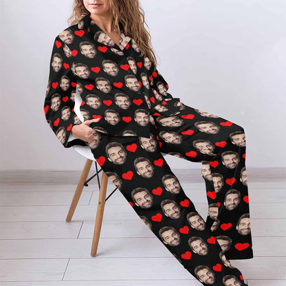 MyPupSocks Custom Face Pajamas for Women Set, Personalized Photo Long Sleepwear XS-XXL