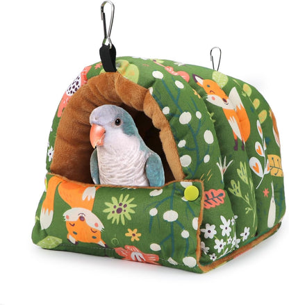 Wontee Bird Nest House Winter Warm Snuggle Hut Bird Bed Hanging Hammock for Parrots Budgies Parakeets Caique Senegal Cockatiels Conures (Medium, Green)