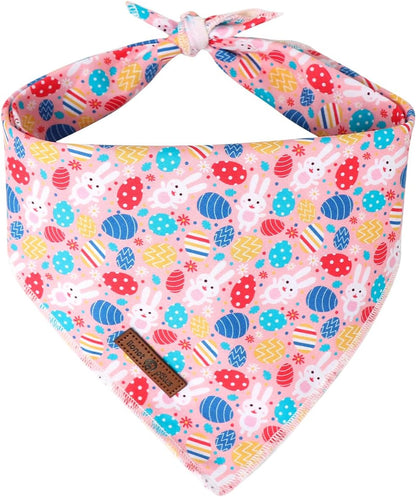 Lionet Paws Easter Dog Bandana for Small Medium Dogs,Colorful Egg Kerchief Washable Dog Triangle Bibs Rabbit Pink Scarf for Girl or Boy Gift