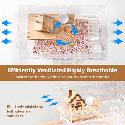 Hamster Cage 8 in 1 with All Accessories, Portable Hamster Cages with Full Transparent Viewing, Excellent Ventilation, Castle Habitat, Dwarf Hamster Cage Suitable for Gerbil, Other Small Animals