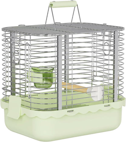 Bird Carrier Travel Cage, Durable Portable Stainless Steel Birdcage with Bird Perch & Feeding Bowl for Parrots Canaries Budgies Lovebirds Conures Cockatiels (Small Light Green)