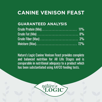 Nature's Logic Grain-Free Canned Dog Food - 95% Animal Proteins - 100% Natural Wet Dog Food Cans - No Common Allergens - All Life Stages - Ideal for Sensitive Dogs - Venison (13.2 oz, 12 pack)