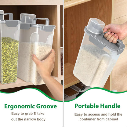 TBMax Rice Container 2 Pack, Airtight Cereal Container Oatmeal Storage with Easy-pouring Spout & Handy Cup for Flour Grain Beans, Pet Dog Cat Bird Food Storage Dispenser-Light Grey