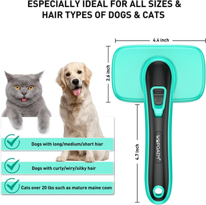 Dogs Self Cleaning Slicker Brush for Shedding & Grooming Short Long Haired Pets, Removes Loose Fur, Undercoat, Mats, Tangled for Large Medium Small Sensitive Skin of Cats. Easy to Cleaning
