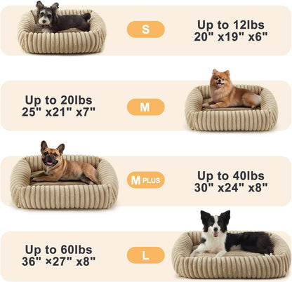 Dog Beds Medium Sized Dog, Washable Orthopedic Pet Bed with Removable Cover, Rectangle Soft Calming Sleeping Puppy Bed Durable Pet Cuddler with Anti-Slip Bottom, 30"x24"x8" Beige