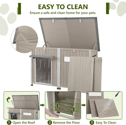 Large Dog House Outdoor XL Wooden Dog House with Weatherproof Asphalt Roof, Chew-Resistant Frame, Removable Floor, for Medium to Large Dogs Indoor Outdoor Use (Grey, 55.1"L x 33.1"W x 34.8"H)