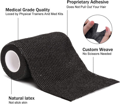 TOBWOLF 12PCS Self Adherent Bandage, 4" x5yd / 10cmx4.5m Cohesive Elastic Bandage Wrap, Breathable Sports Tape for Wrist Ankle Knee Leg Sprains Swelling - Black