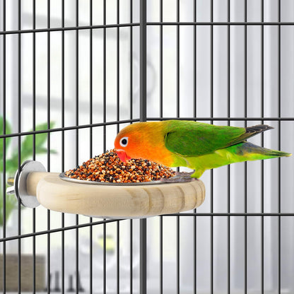 KATUMO Conure Perch Bird Wood Perch Stand Toy Parrot Cage Toy Bird Food Cup for Parakeet Lovebird Finch Conure Budgie Small Birds