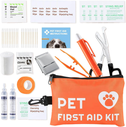 Portable Dog First Aid Kit with Hook - Water Resistant Pouch for Hiking, Camping, Daily Family Use, Travel, Pet Safety, Thoughtful Gift for Pet Owners (45pcs Standard Version)
