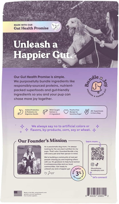 Vibrant Salmon Probiotic Dog Food Dry, 4lb Bag, Allergy and Gut-Friendly Adult Kibble for Digestive Health with Wild-Caught Salmon, 20 Plant Based Superfoods, Beef and Poultry Free