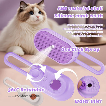 4 in 1 Cat & Dog Steam Brush for Long/Short Hair Shedding - Rechargeable Pet Grooming Brush with Anti-Static Steam Spray, Foldable Handle & Dual Massage Modes for Home Pet Spa Cleaning