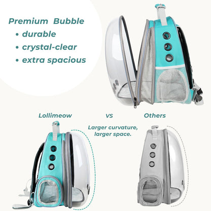 Lollimeow Cat Carrier Backpack, Bubble Expandable Backpack Carrier, Pets and Small Dogs,Airline-Approved, Designed for Travel, Hiking, Walking & Outdoor Use (Front Expandable-Green)