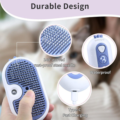 Cat Steam Brush, 3 In 1 Cat Grooming Brush for Shedding, Self-Cleaning Dog Grooming, Steamy Pet Hair Removal Comb with Water Tank Anti-Static